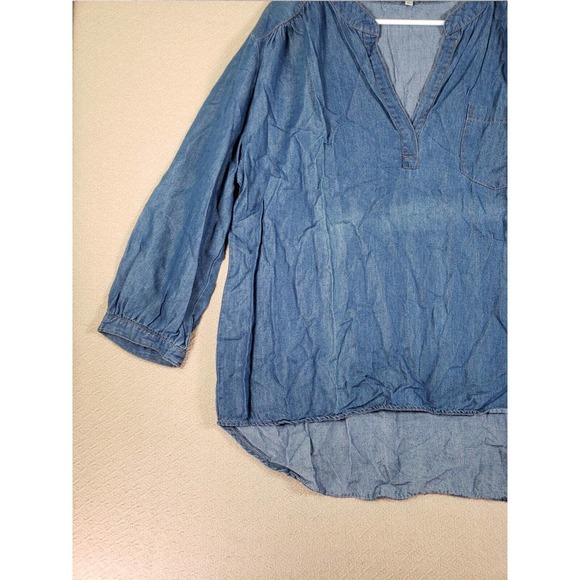 Hester & Orchard Shirt Womens XL Chambray V Neck Pullover Long Sleeve Blue - Picture 2 of 12